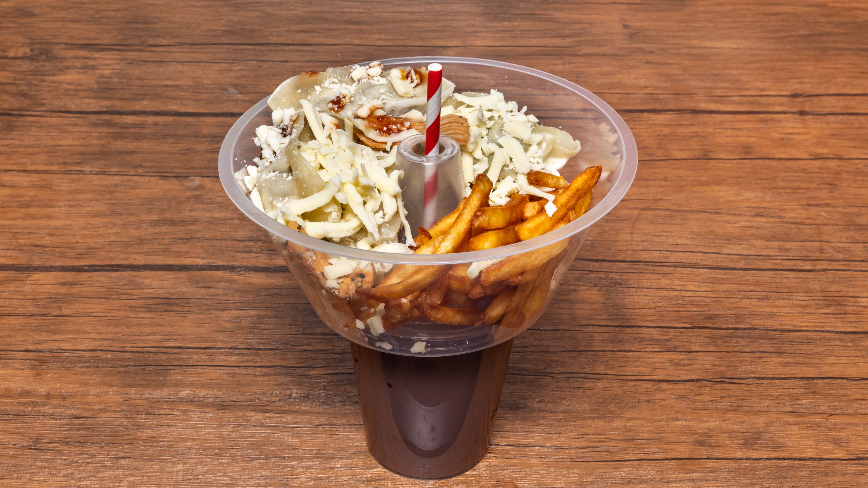 2 in one bowl of chicken dumplings with chocolate milk shake