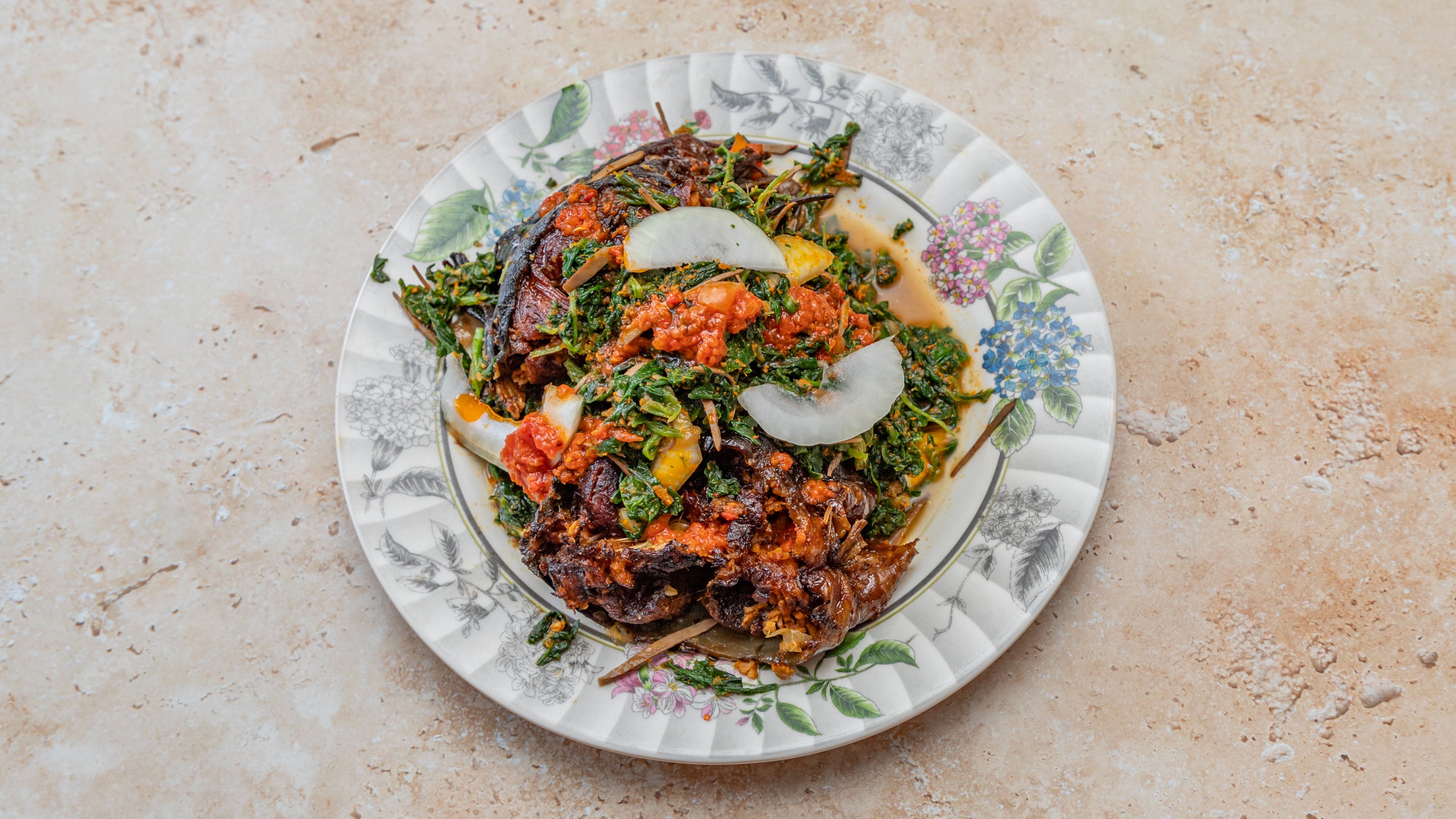 Dried Fish Garnished with Vegetable