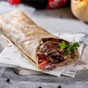 Saj Beef Shawarma Combo With French Fries And Soft Drink