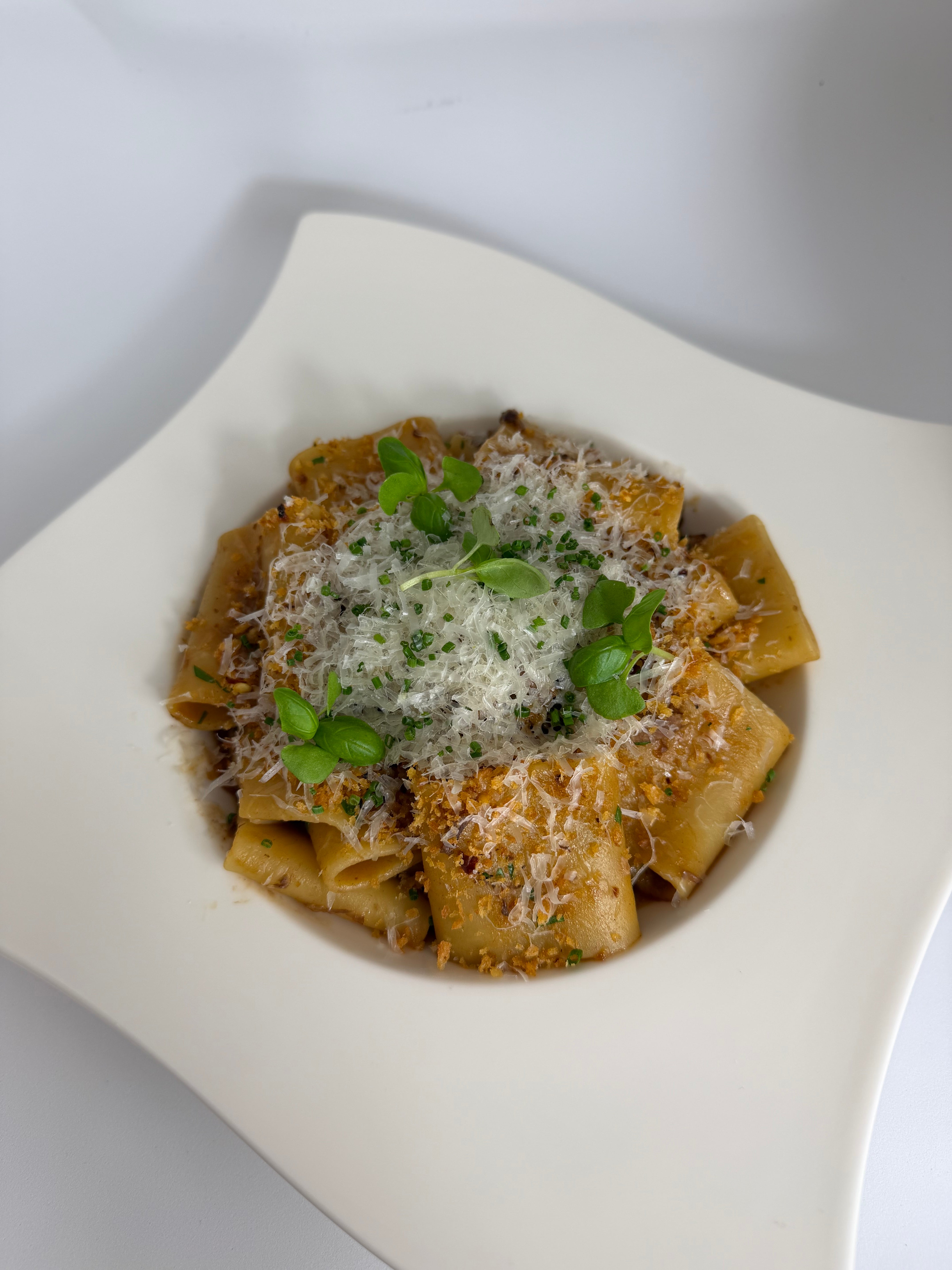 Plant-based pasta with butternut squash sauce