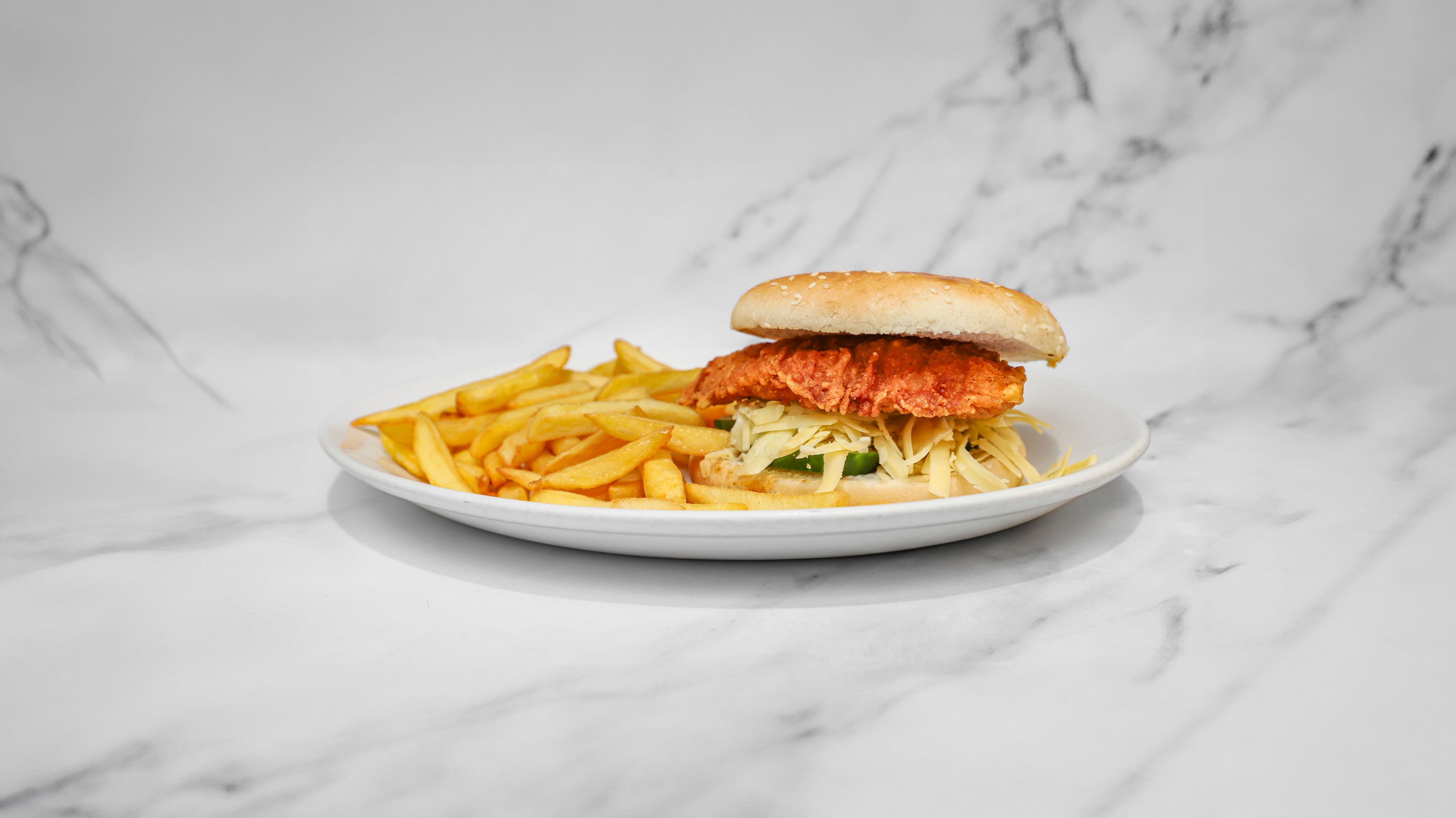 Chicken Burger with Lettuce and Chips