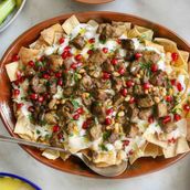 Hummus and Pine Nuts Fattah with Meat