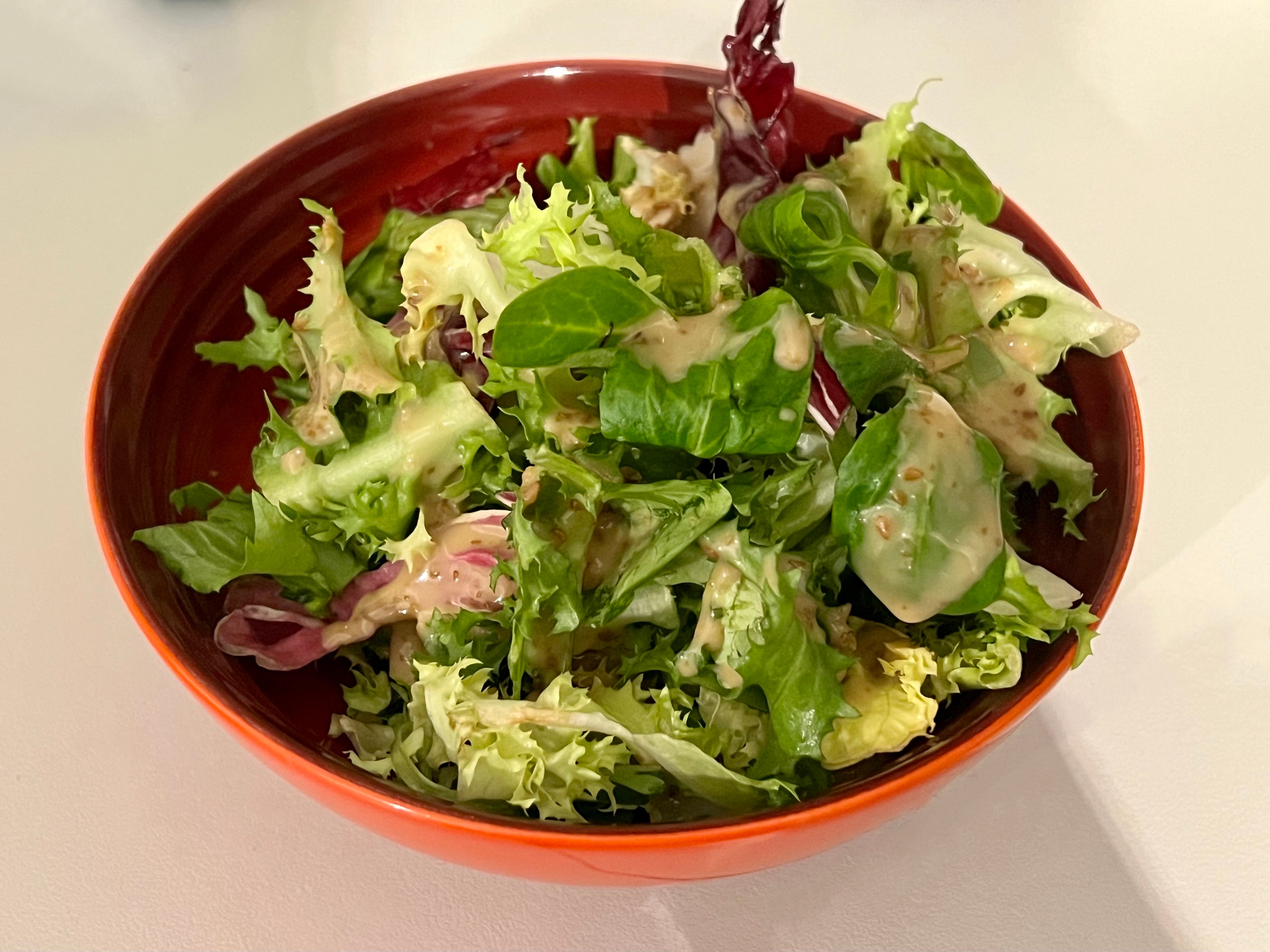 Green Salad in Traditional Japanese Sesame Dressing (No Egg Option)