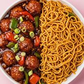 Vegetable Dumplings Manchurian Sauce with Hakka Noodles or Vegetable Fried Rice