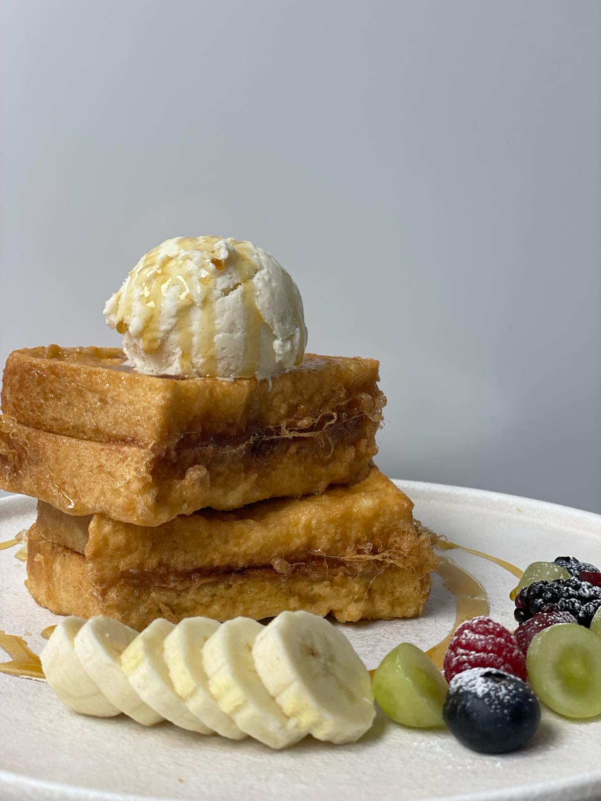 Pistachio French Toast with Ice Cream