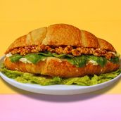 Cream Cheese-Wallnut-Basil croissant sandwich