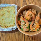 Boiled Shrimps With Mashed Potato