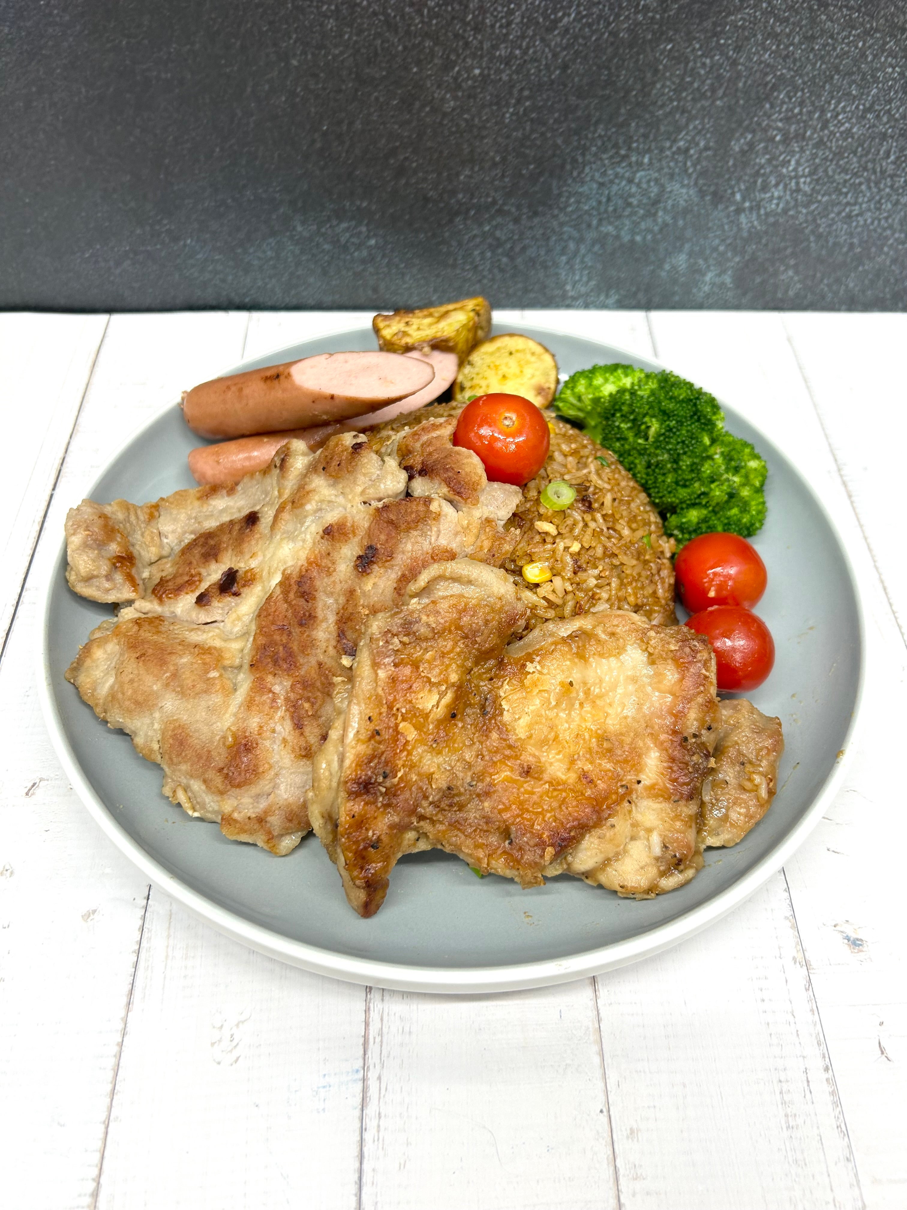 🐣🐽Chicken & Pork Fried Rice+Snack+Baked Potato+Drink 雞扒併豬扒炒飯+自選 小食+香草焗薯+飲品