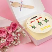 3 doll happy new year Cakes with flowers pink