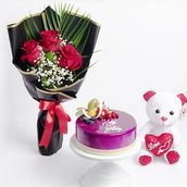 Blueberry Cake, Flower And Teddy Bear
