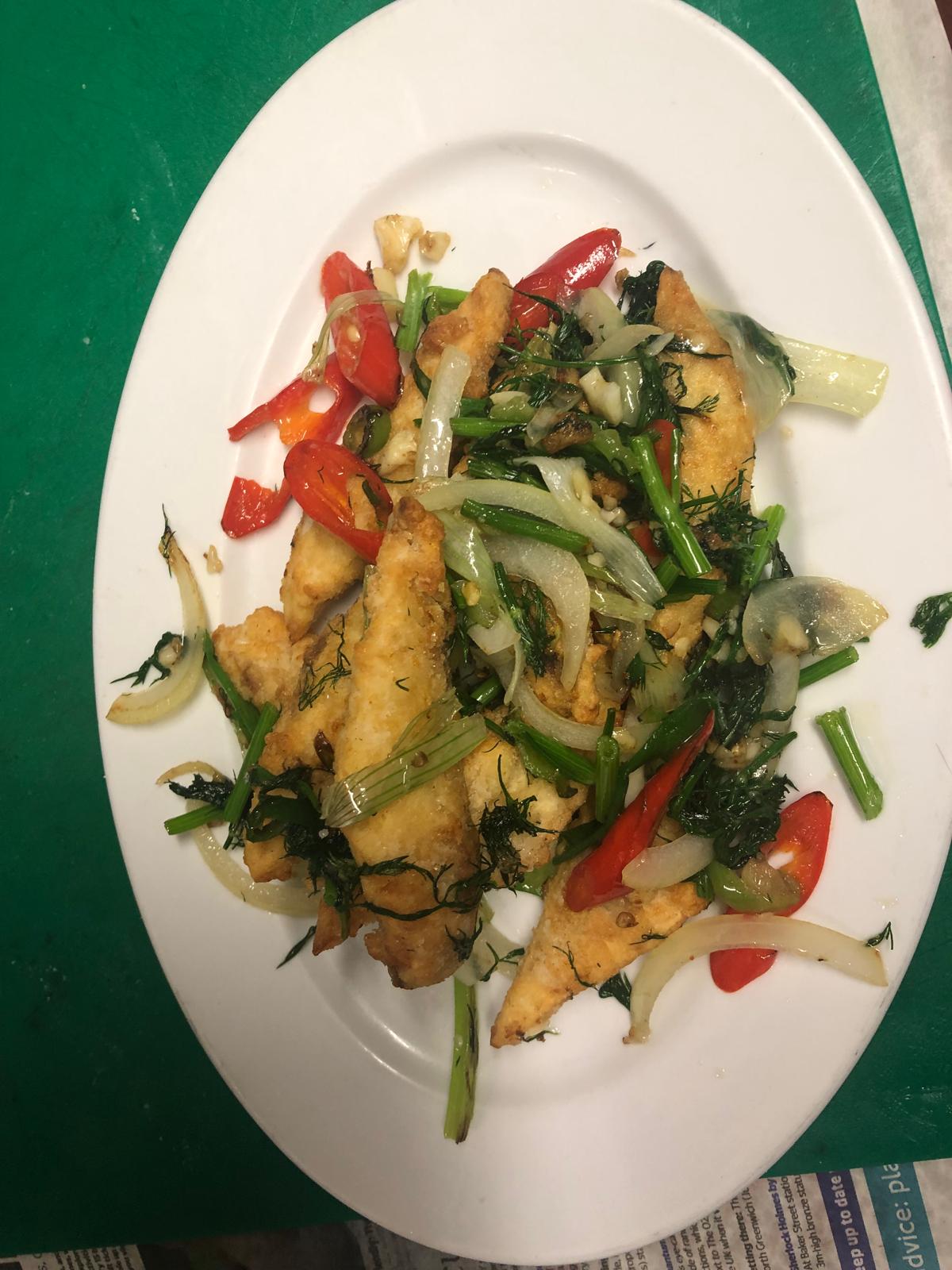 Crispy Fish with Chilli and Lemongrass = Ca Rang Muoi