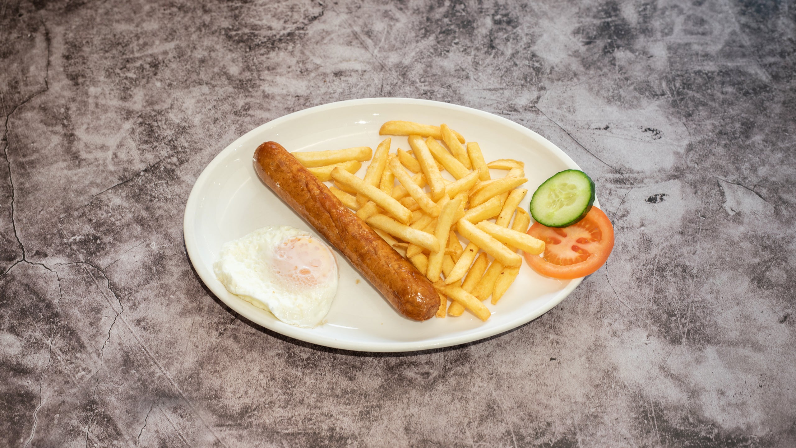 Jumbo Sausage, Egg and Chips