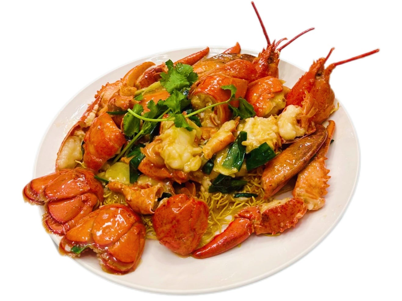 Pan Fried Whole Lobster and Noodle With Oyster Broth上汤焗龙虾配蚝皇捞面底��