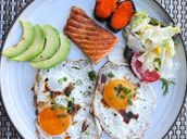 Sunny Side Up Eggs with fried Salmon&Tobico Gunkan