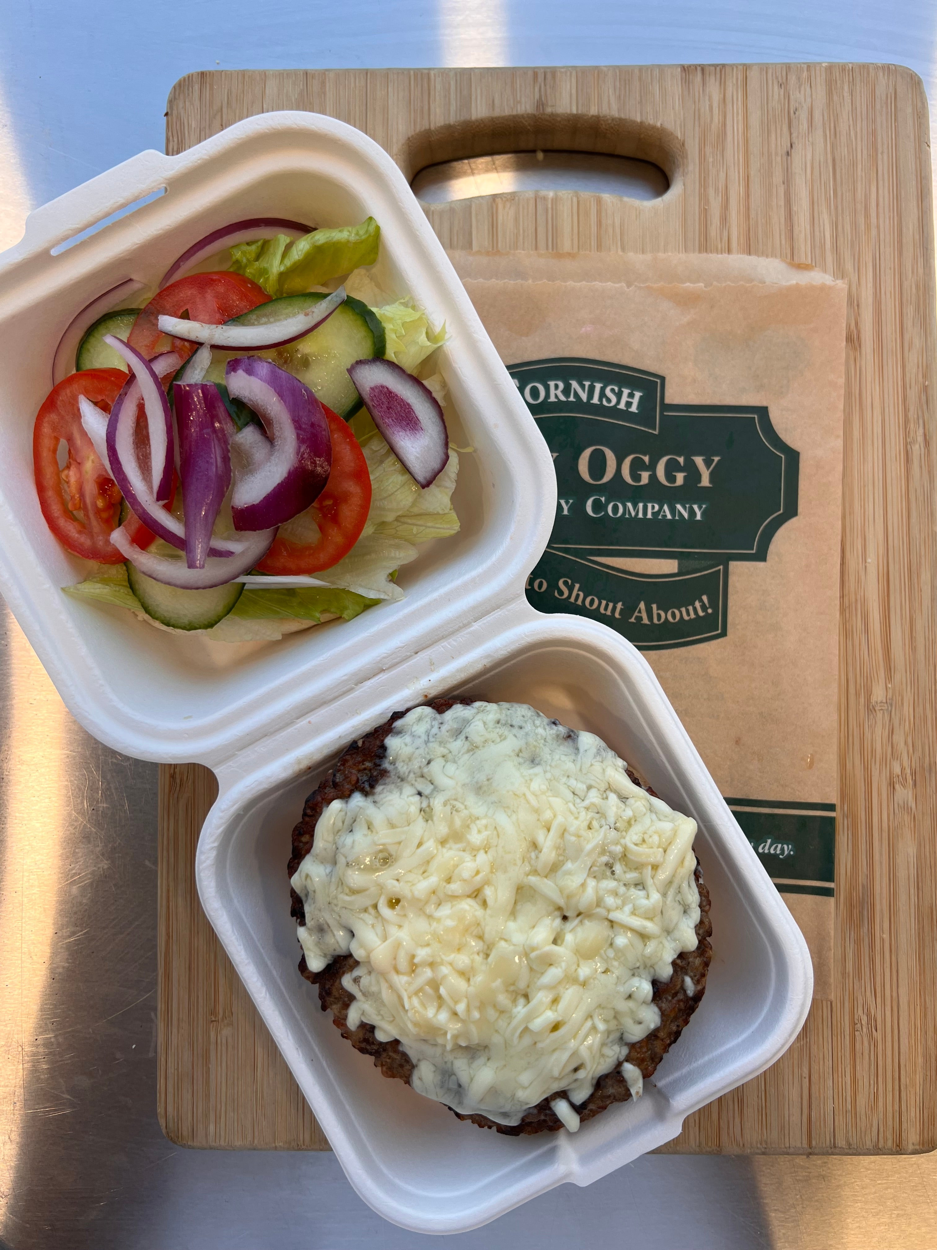BBQ sauce 6 Ounce Burger topped with Our tasty sauce lettuce tomato cucumber onion and coleslaw