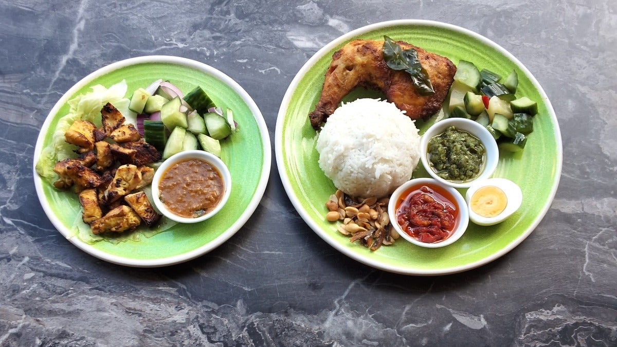 Nasi Lemak and Satay Ayam Malas