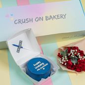 Blue Soul Mate Cake With Flowers Red
