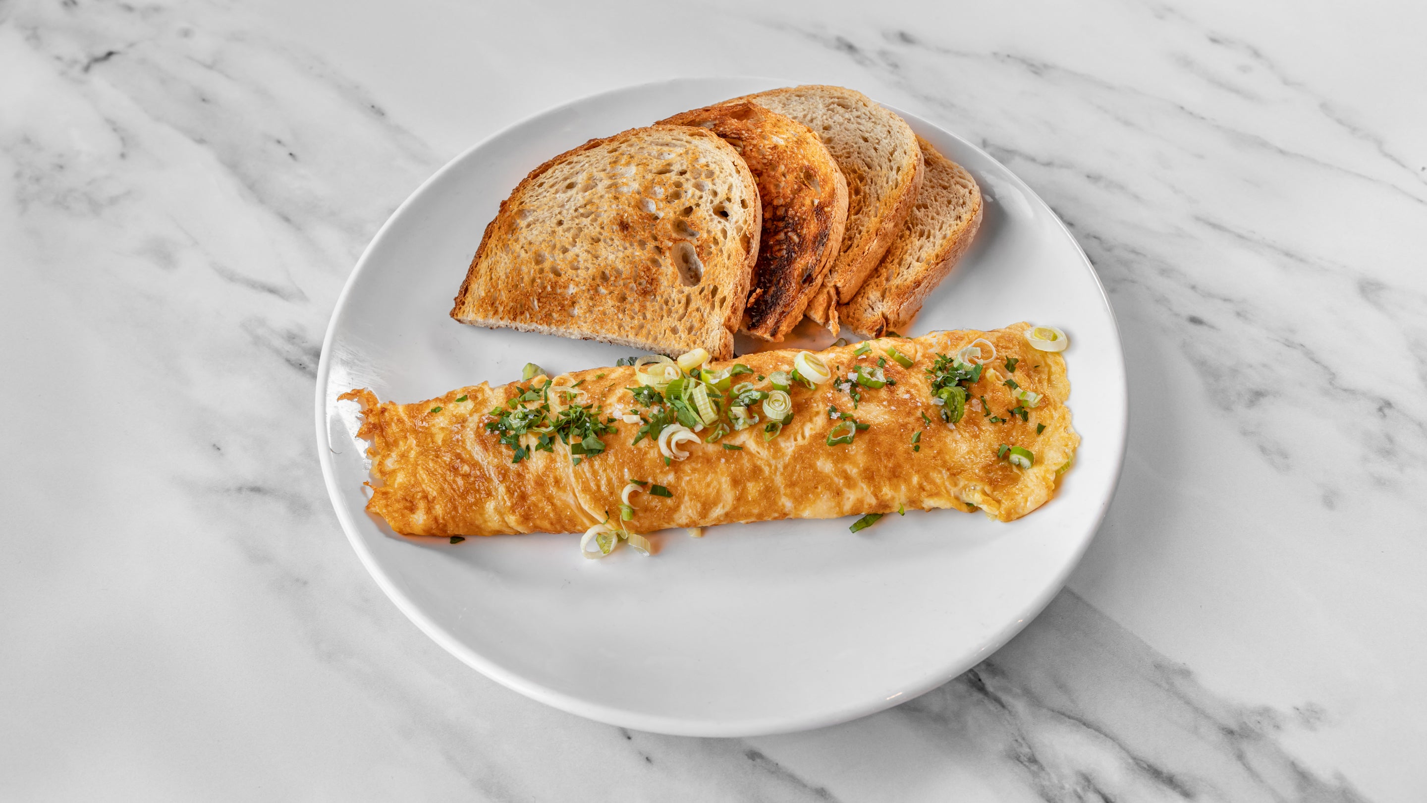 Mature Cheddar and Spring Onion Omelette, Toasted Sourdough
