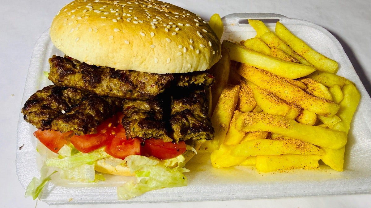 Khairo’s Special Lamb Burger, Chips, and Soft Drink