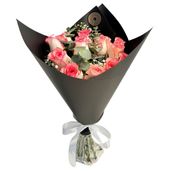 Timeless Pink Rose Bouquet Medium Black
