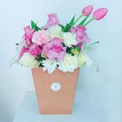 Brown Square Bag Flowers Arrangement 