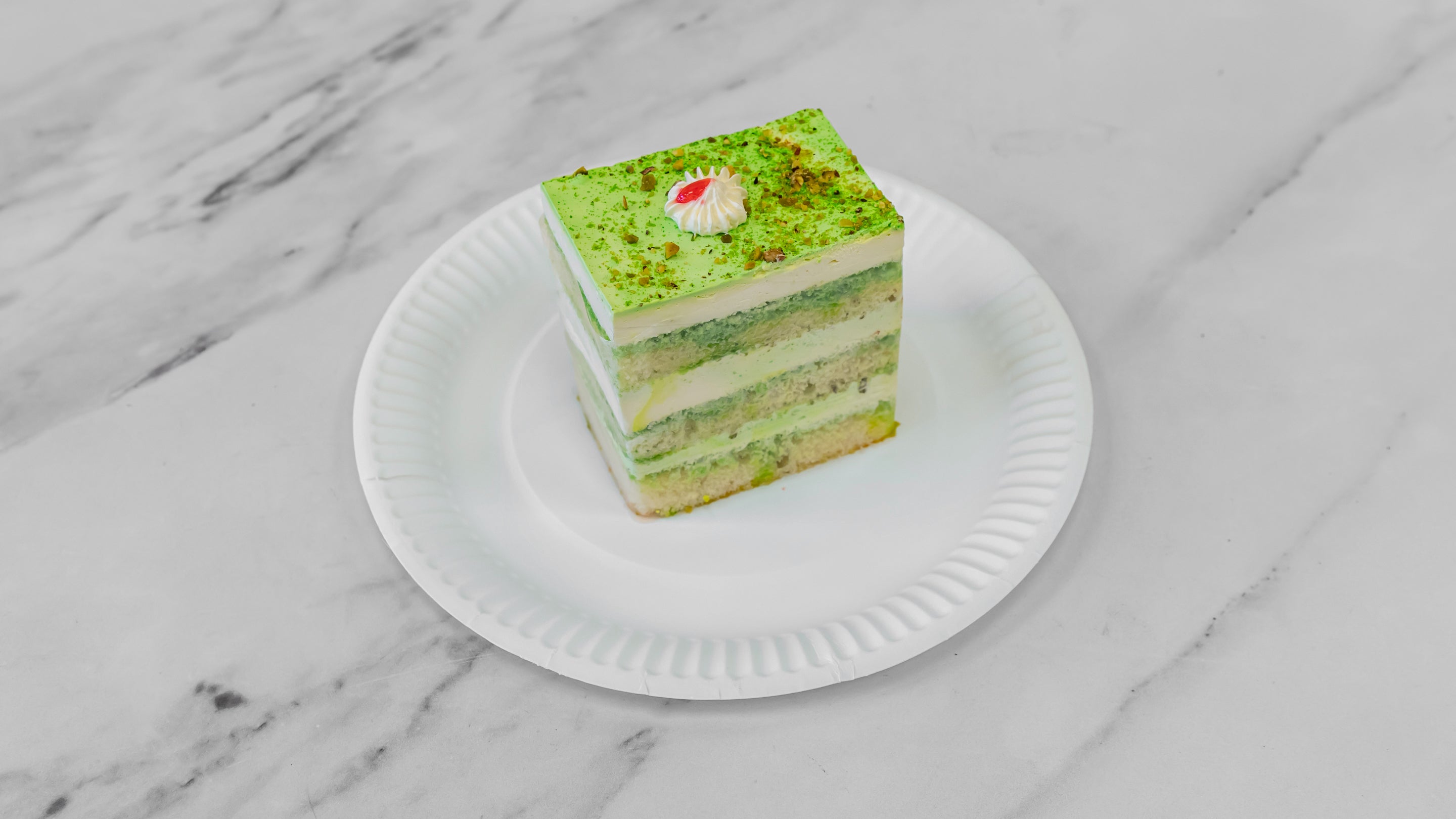 Pistachio cake slice