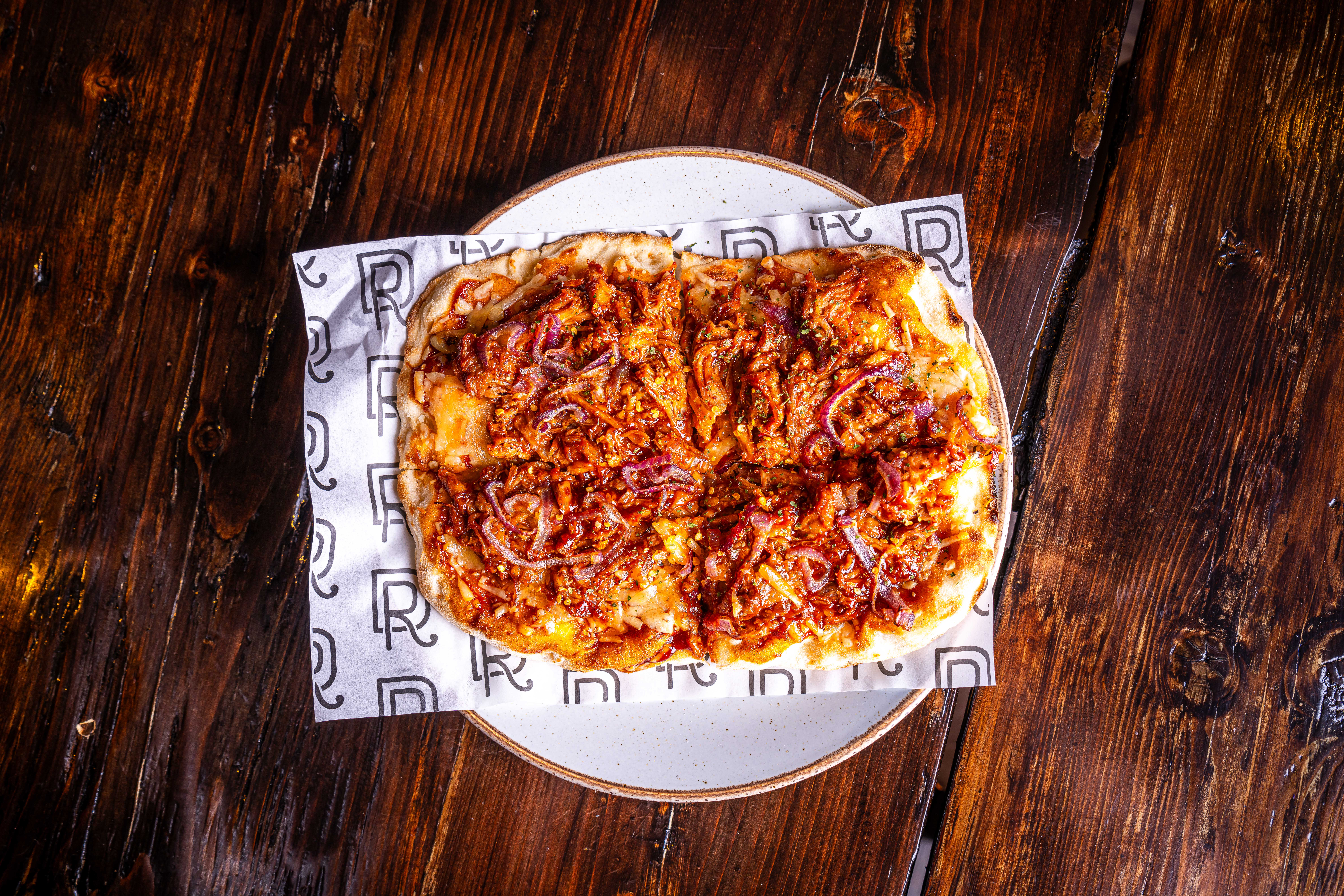 BBQ, Pork, and Fried Onion Pizza