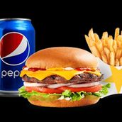 Beef Burger With French Fries And Pepsi