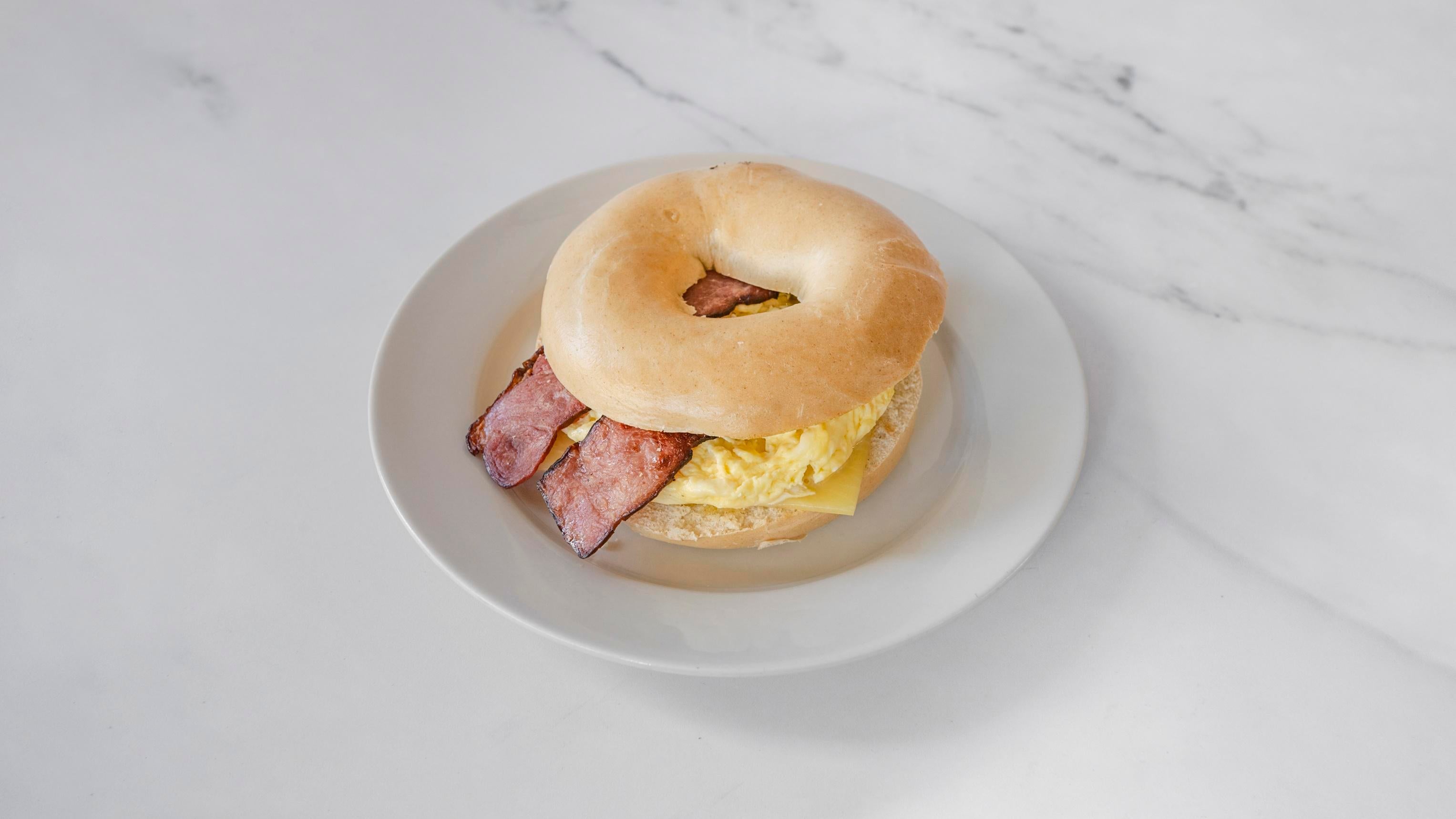 Bacon, scrambled Egg, and Cheese Bagel