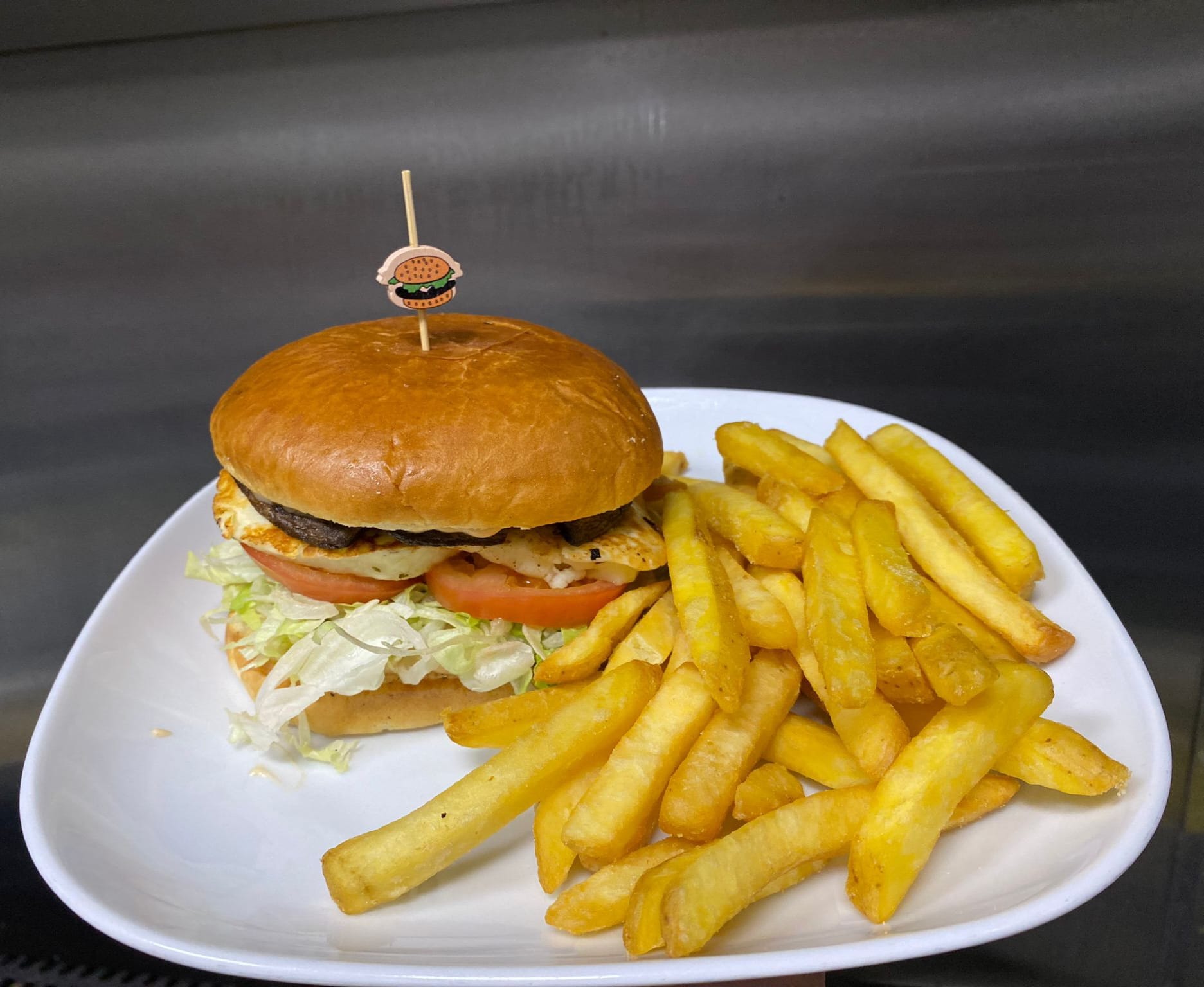 Halloumi Veggie Burger served with fries