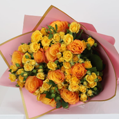 Mix Rose Orange Baby Rose Yellow With Pink Wrapping