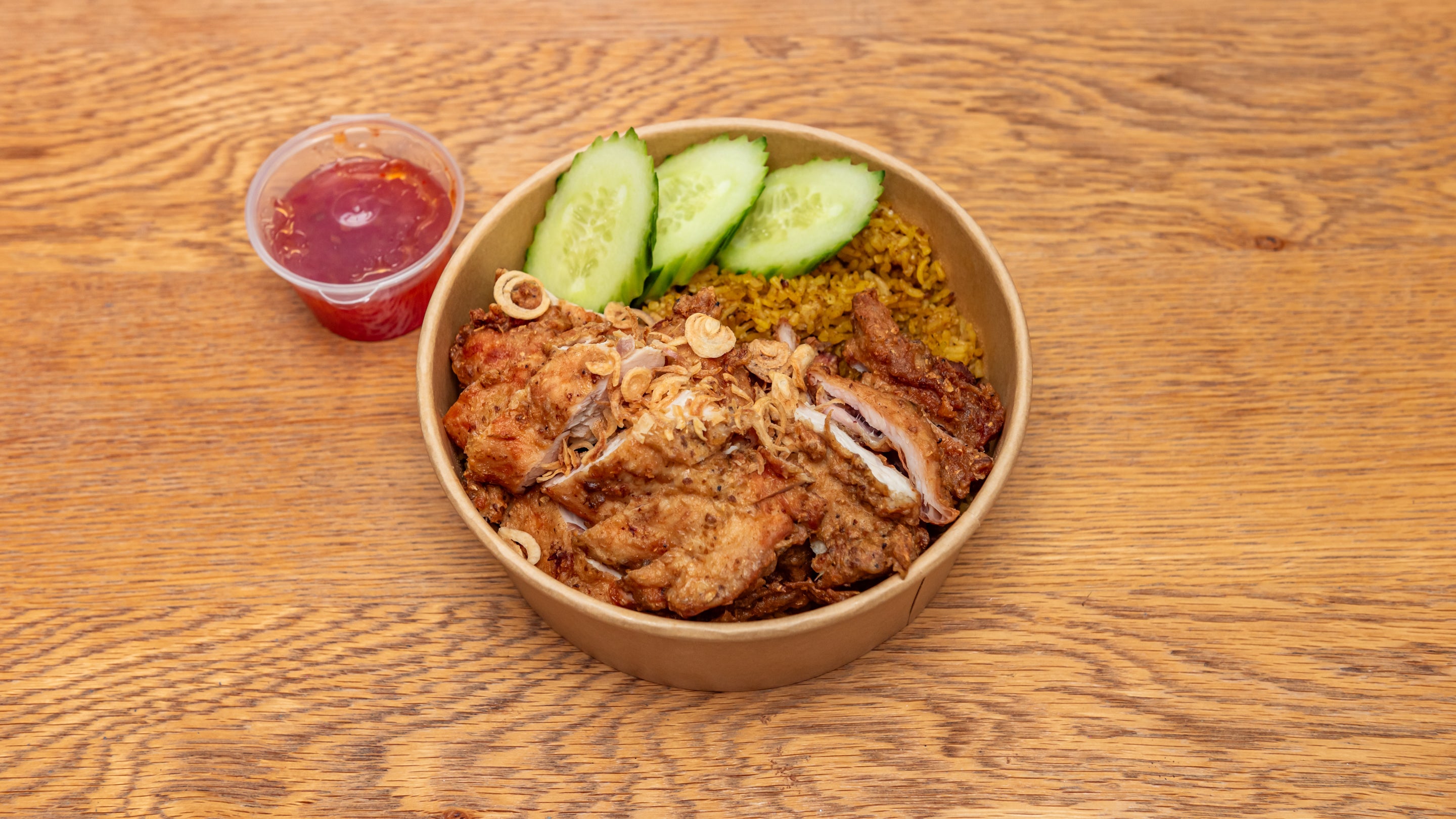 Khao Mok Gai Tod - Boneless Fried Chicken on Yellow Rice