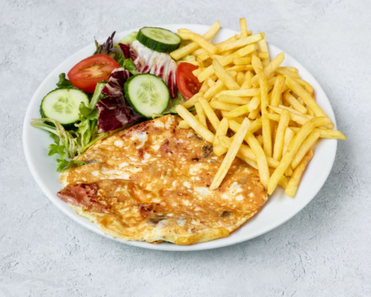 Omelettes with Chips and Salad