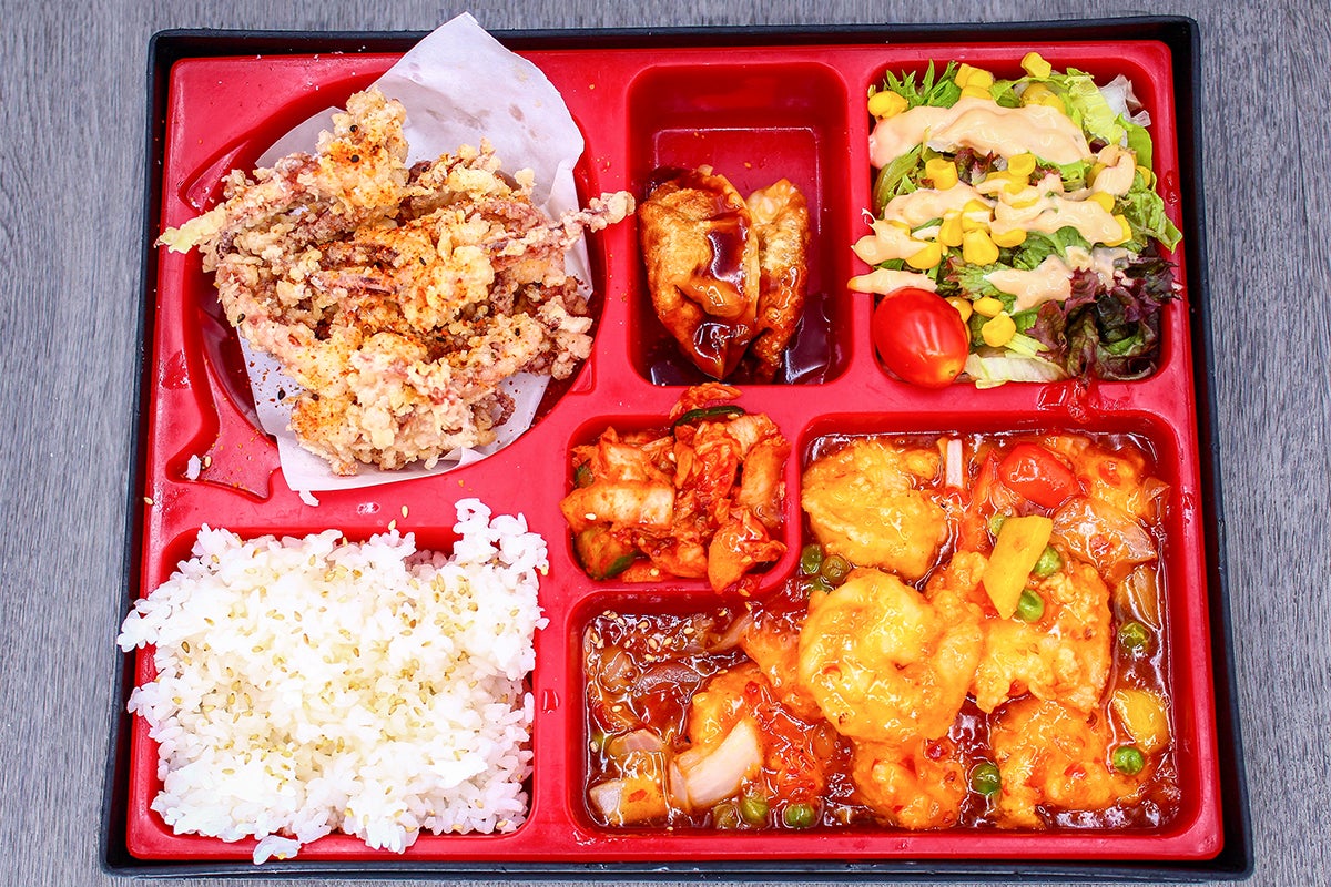 Fried Squid & Sweet Thai Prawn Bento