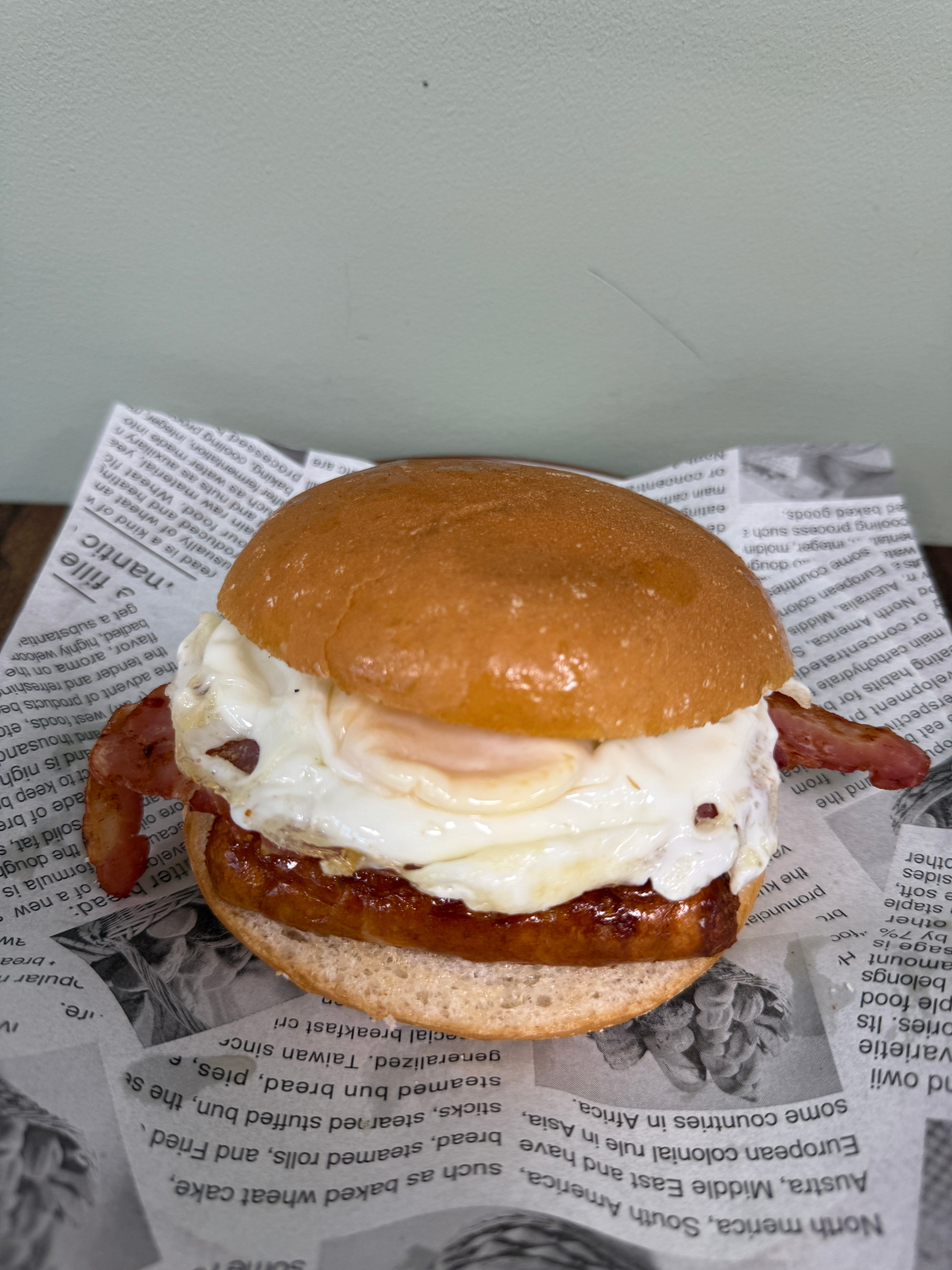 Halal Sausage, Bacon & Egg Sandwich