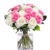 25 Flowers White And Pink Roses Vasa