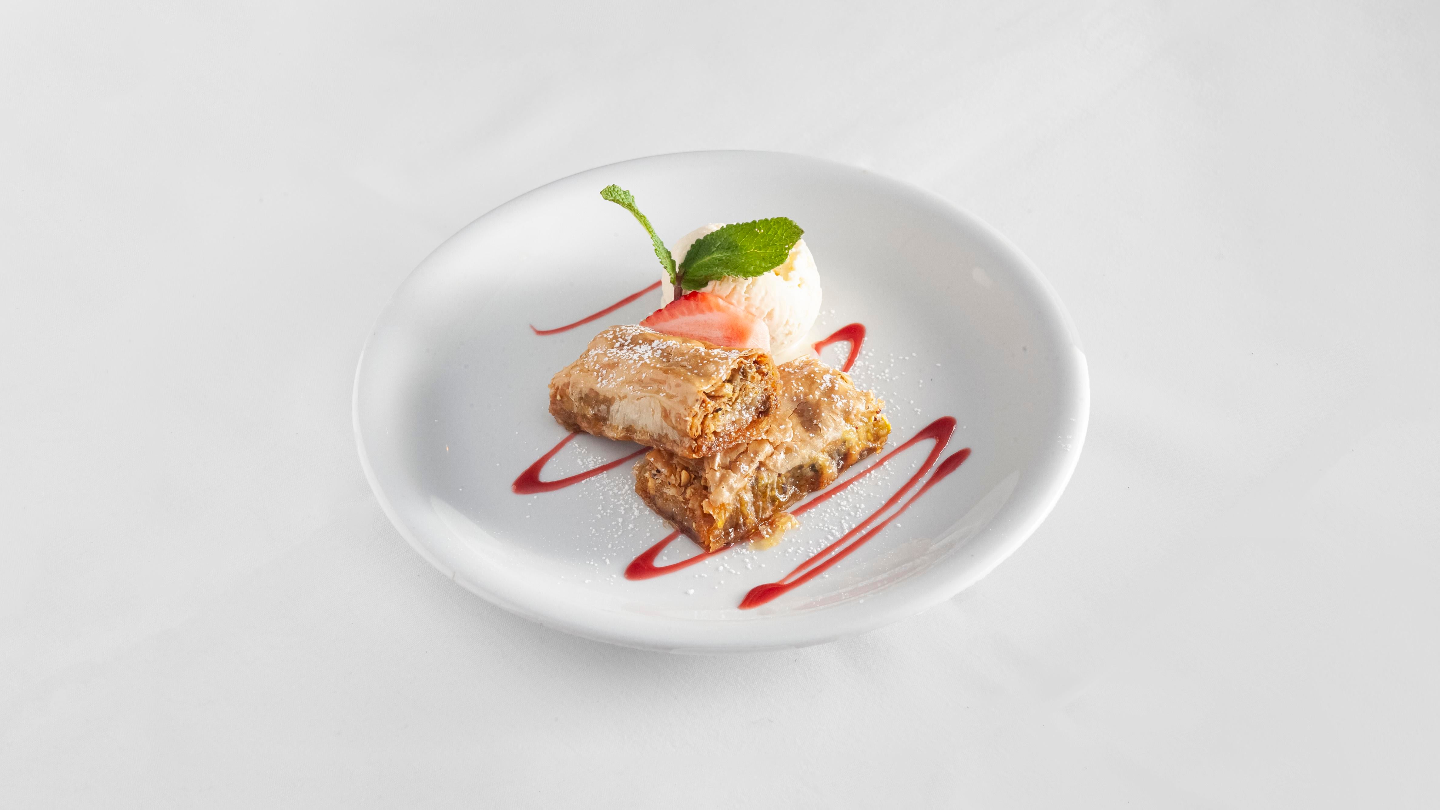 Pistachio Baklava with Vanilla Ice Cream