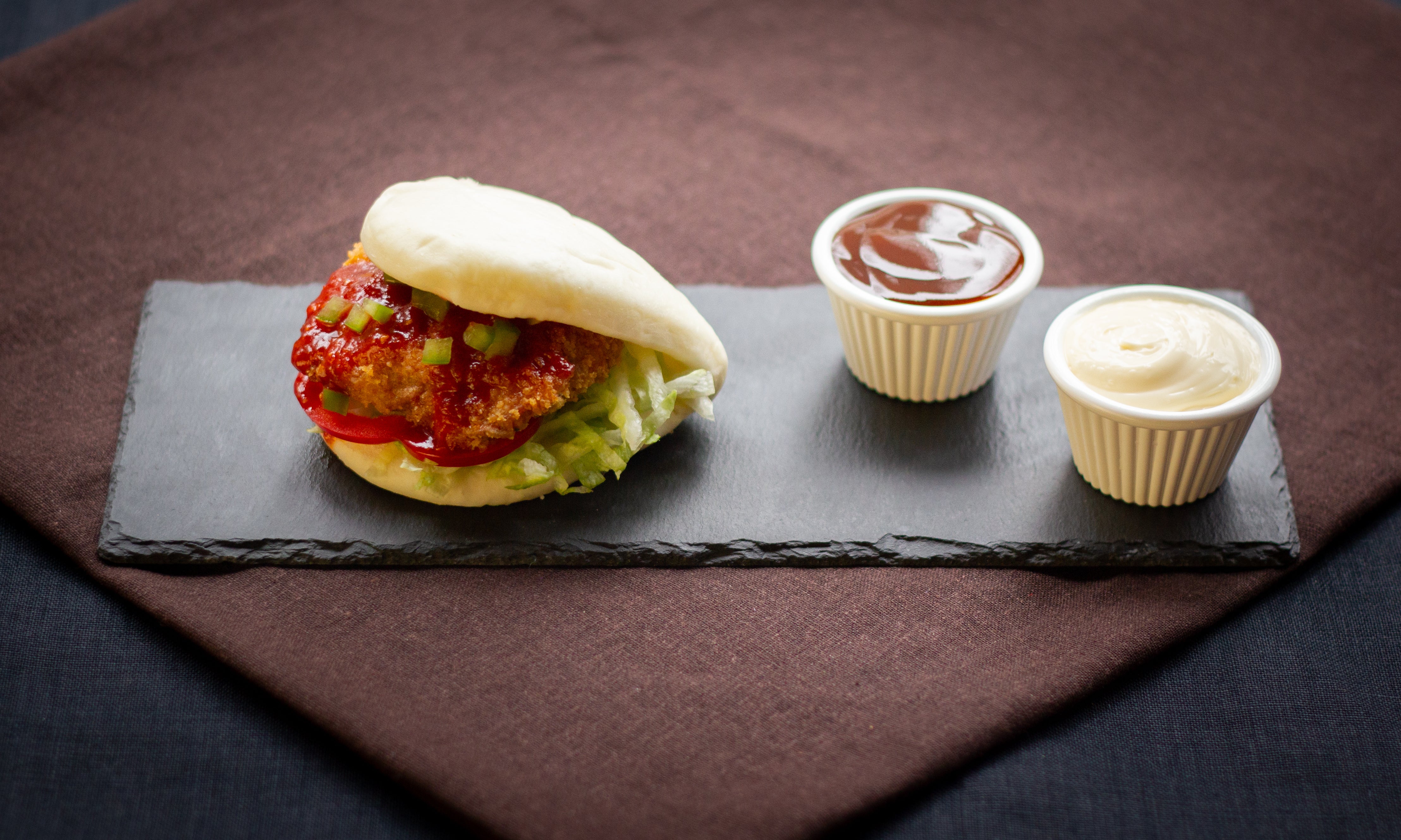 Korean Fried Chicken (Halal) Bao with soy-garlic sauce