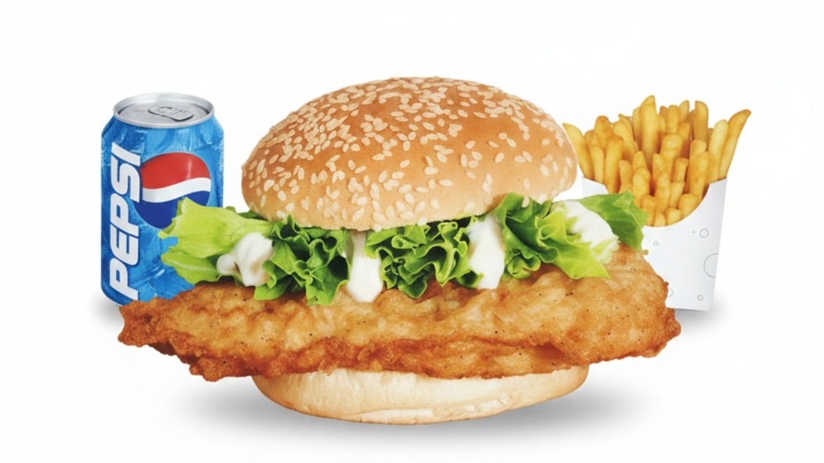 Chicken Fillet Burger, Fries, and Drink