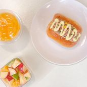 Tuna Sandwich with Orange Juice and Fruit Salad