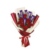Dairy Milk Bouquet in White and Maroon