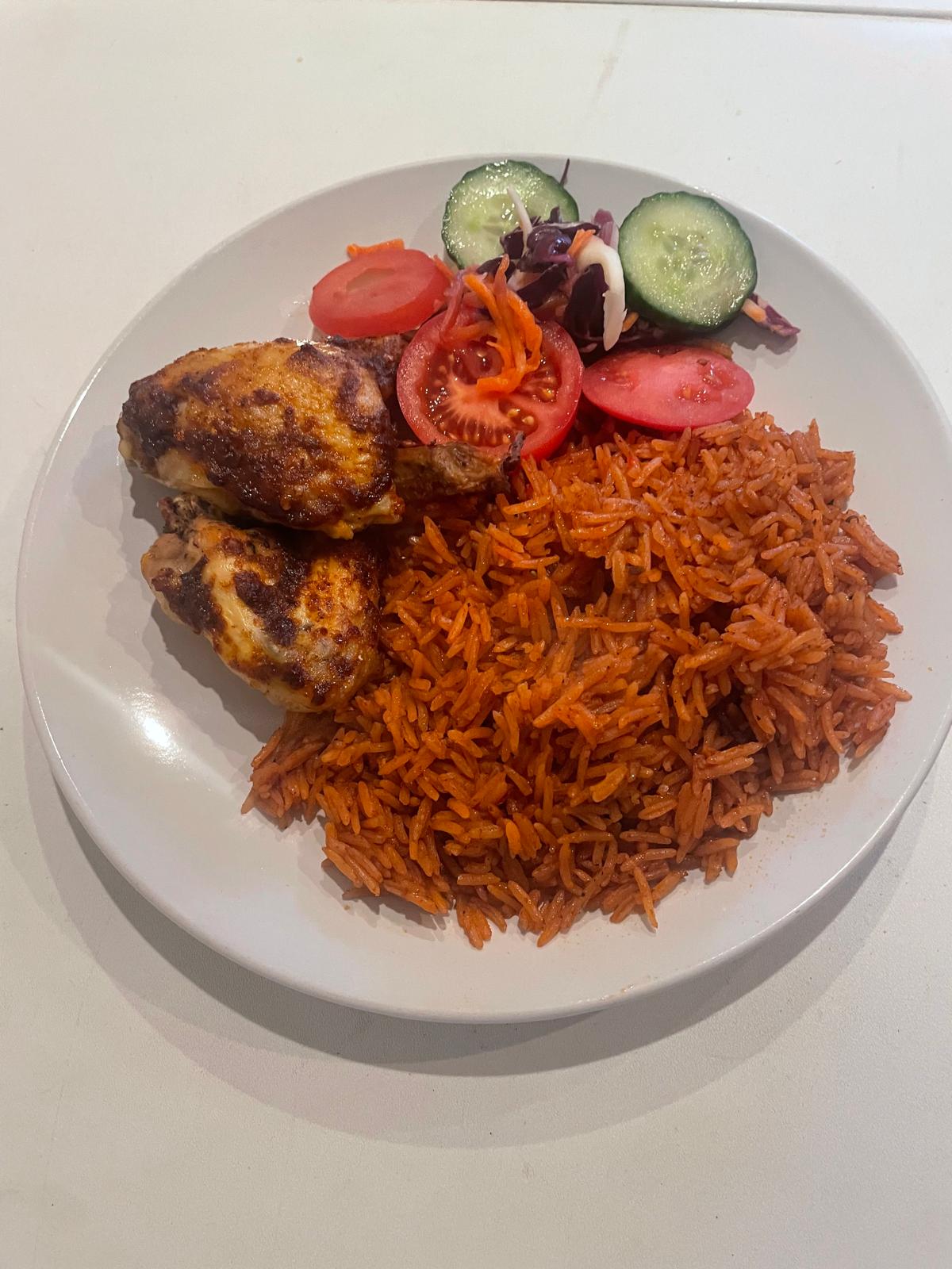 Jollof rice and Jamaican Jerk Chicken