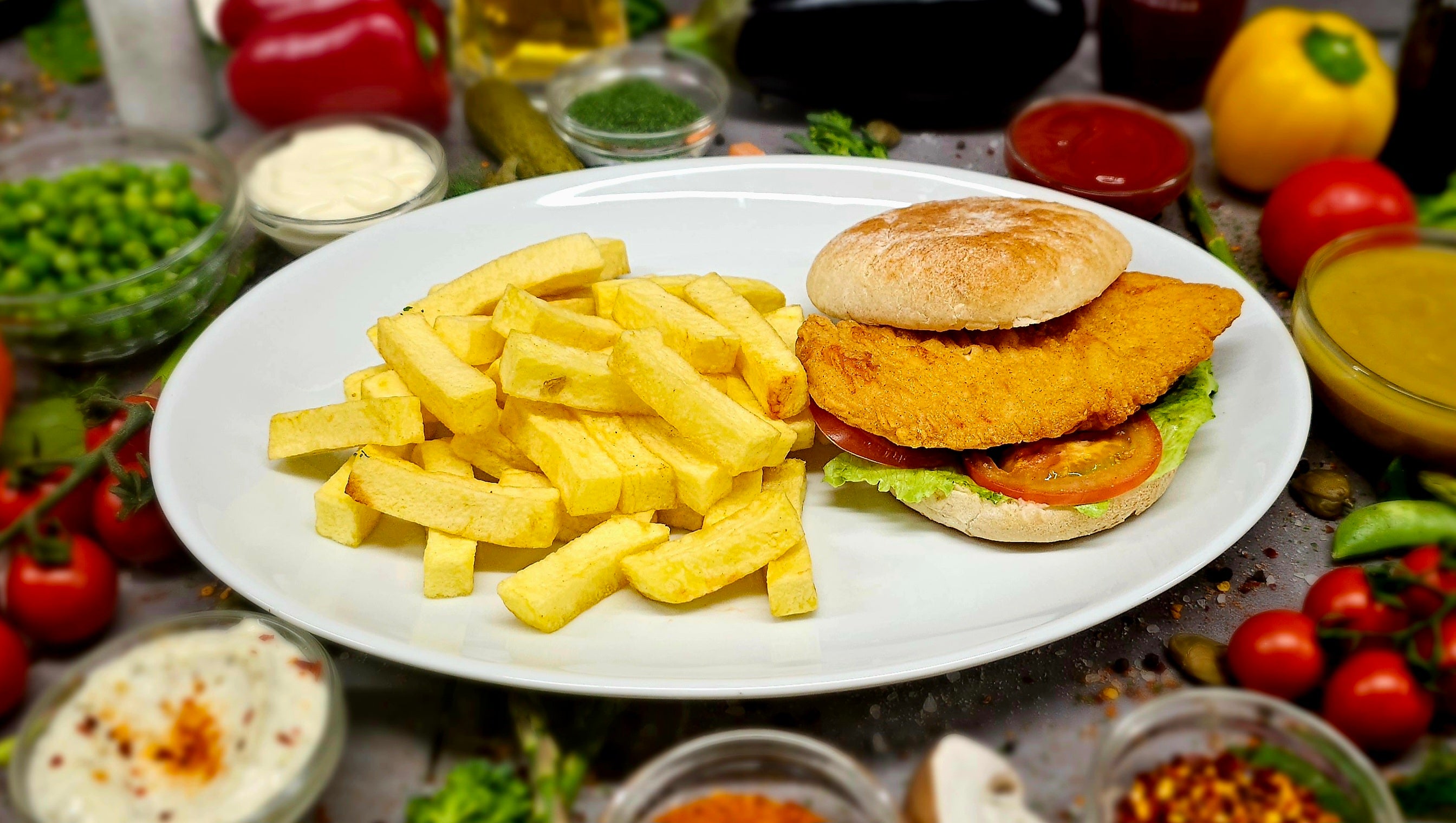 Chicken Burger and Chips