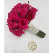 Fuchsia Damask Bouquet With Delicate Pearls