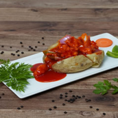 Baked Potato With Cheese And Sweet And Sour Sauce