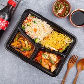Stir-Fried Vegetables Schezwan And Steamed Rice And Fried Noodles With Coke