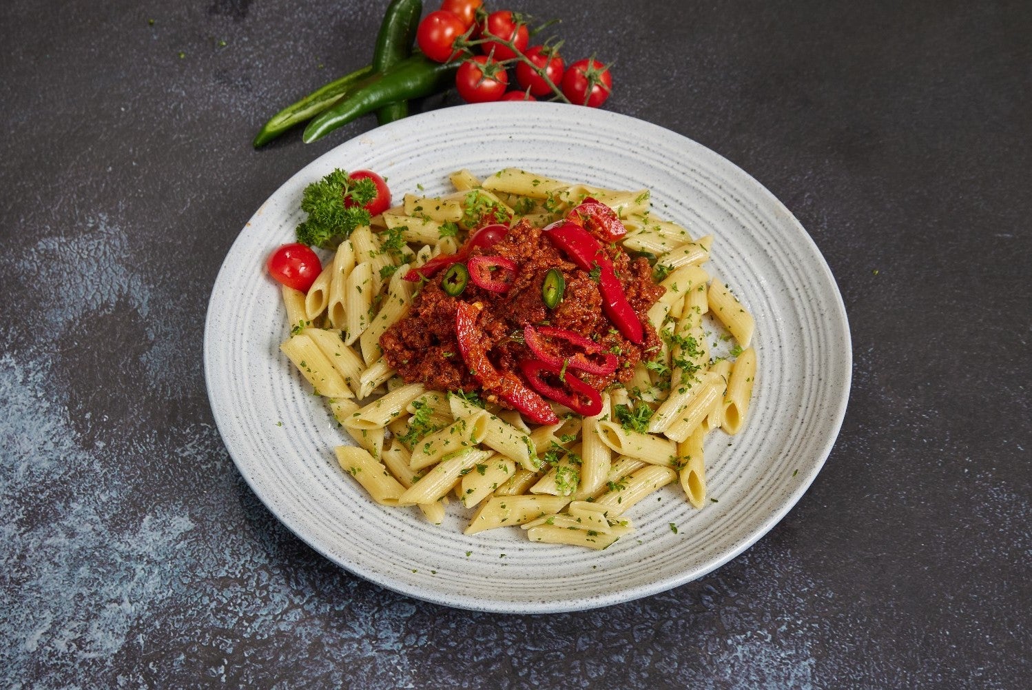 Minced Beef with Penne Pasta and Green Peas