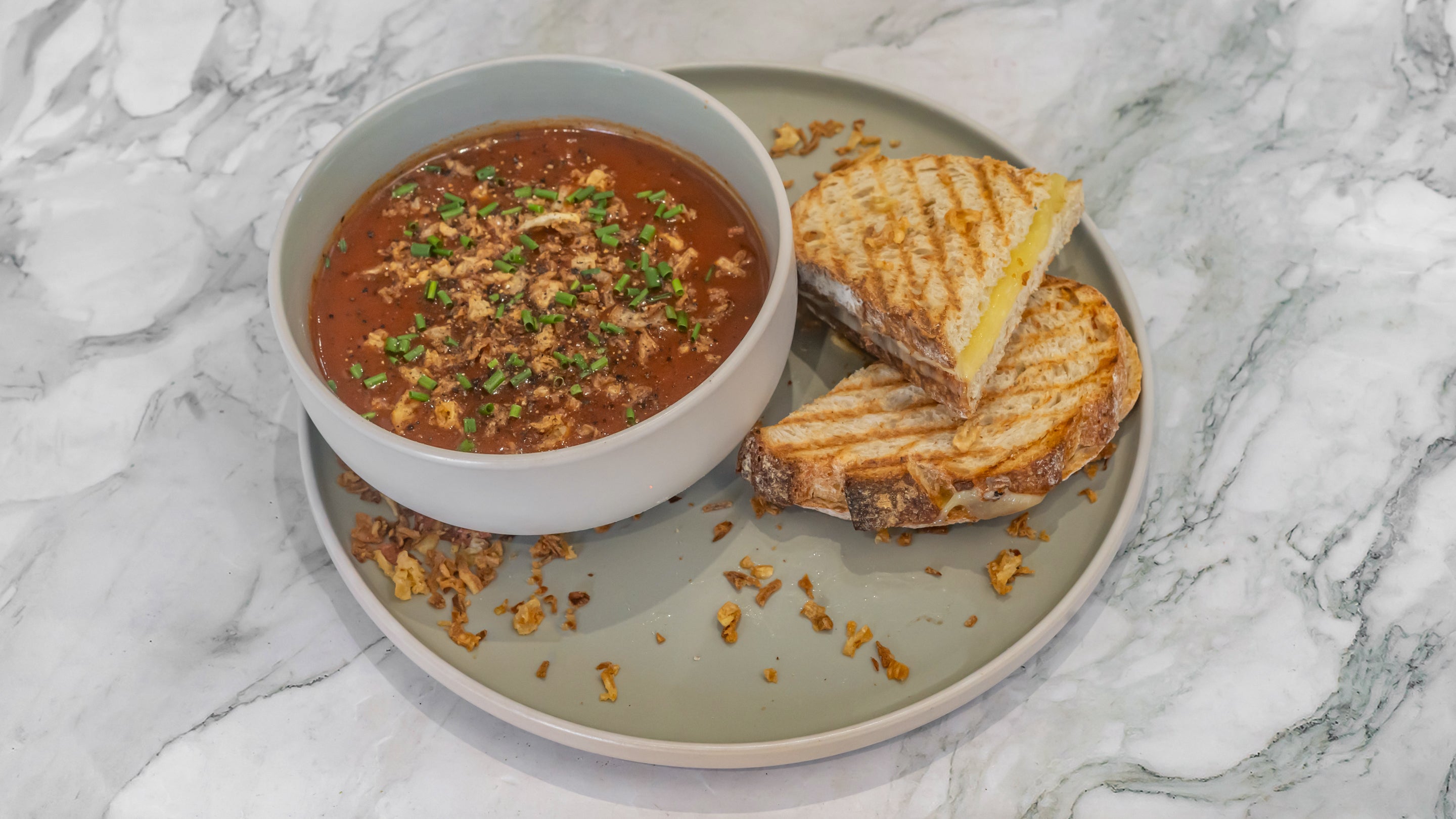 Vegan grilled cheese and tomato soup