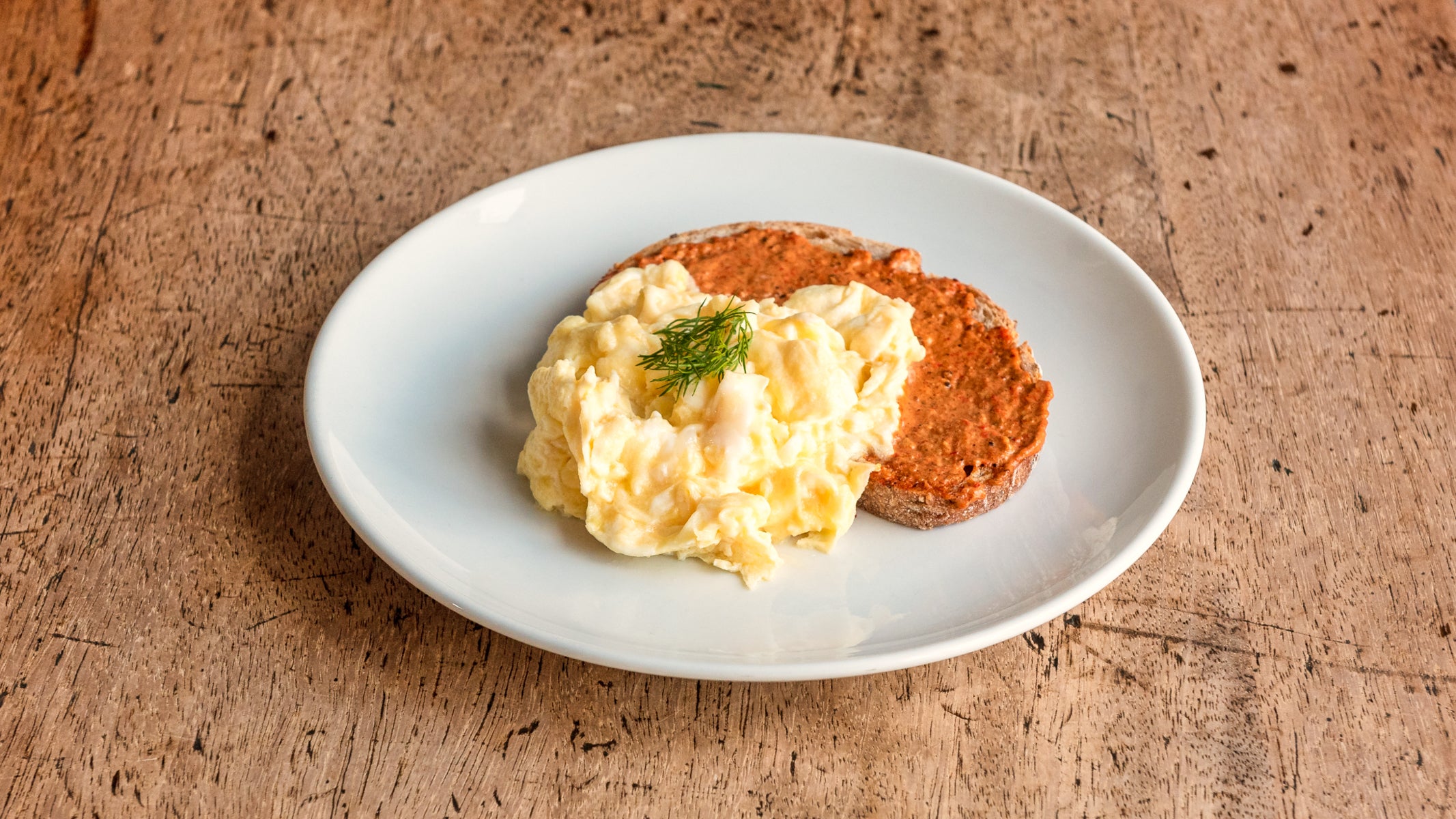 Scrambled Eggs On Toast with Romesco Sauce