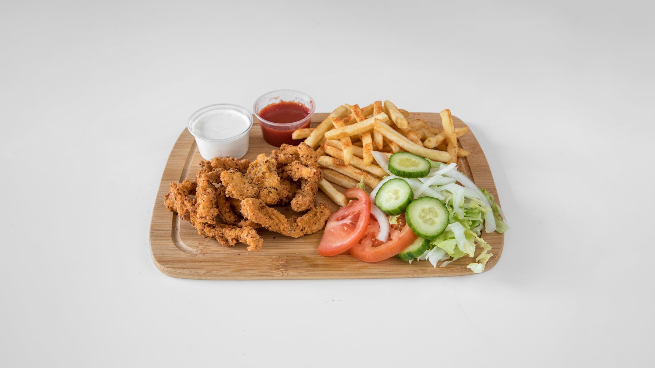 Salt and Chilli Crispy Shredded Chicken with Fries and Salad